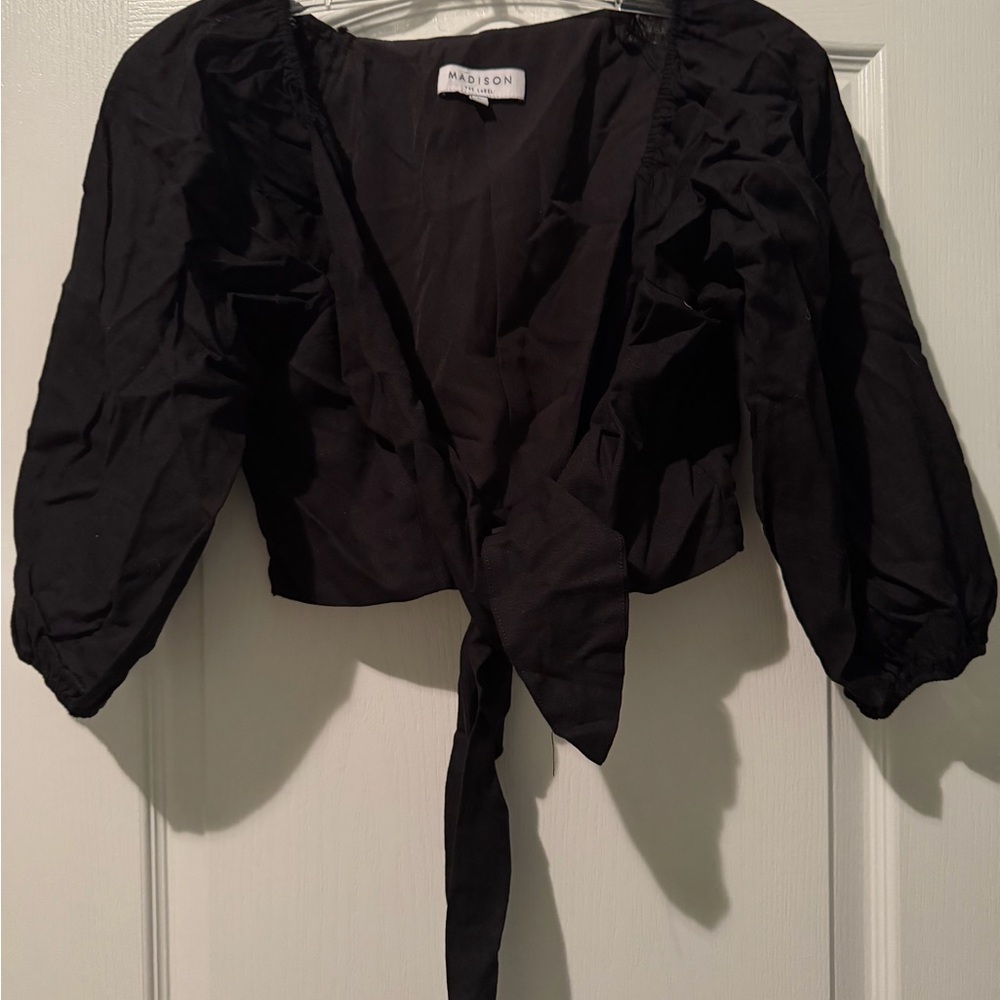 Madison Black Tie-Front Cropped Blouse